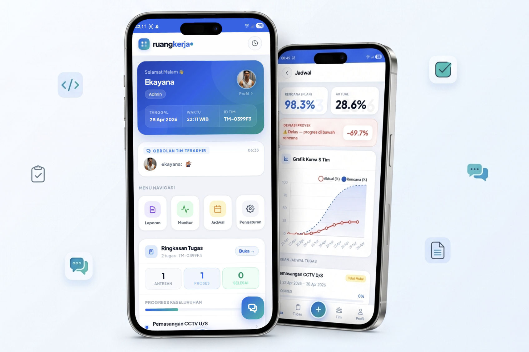 Tampilan aplikasi ruangkerja di smartphone
